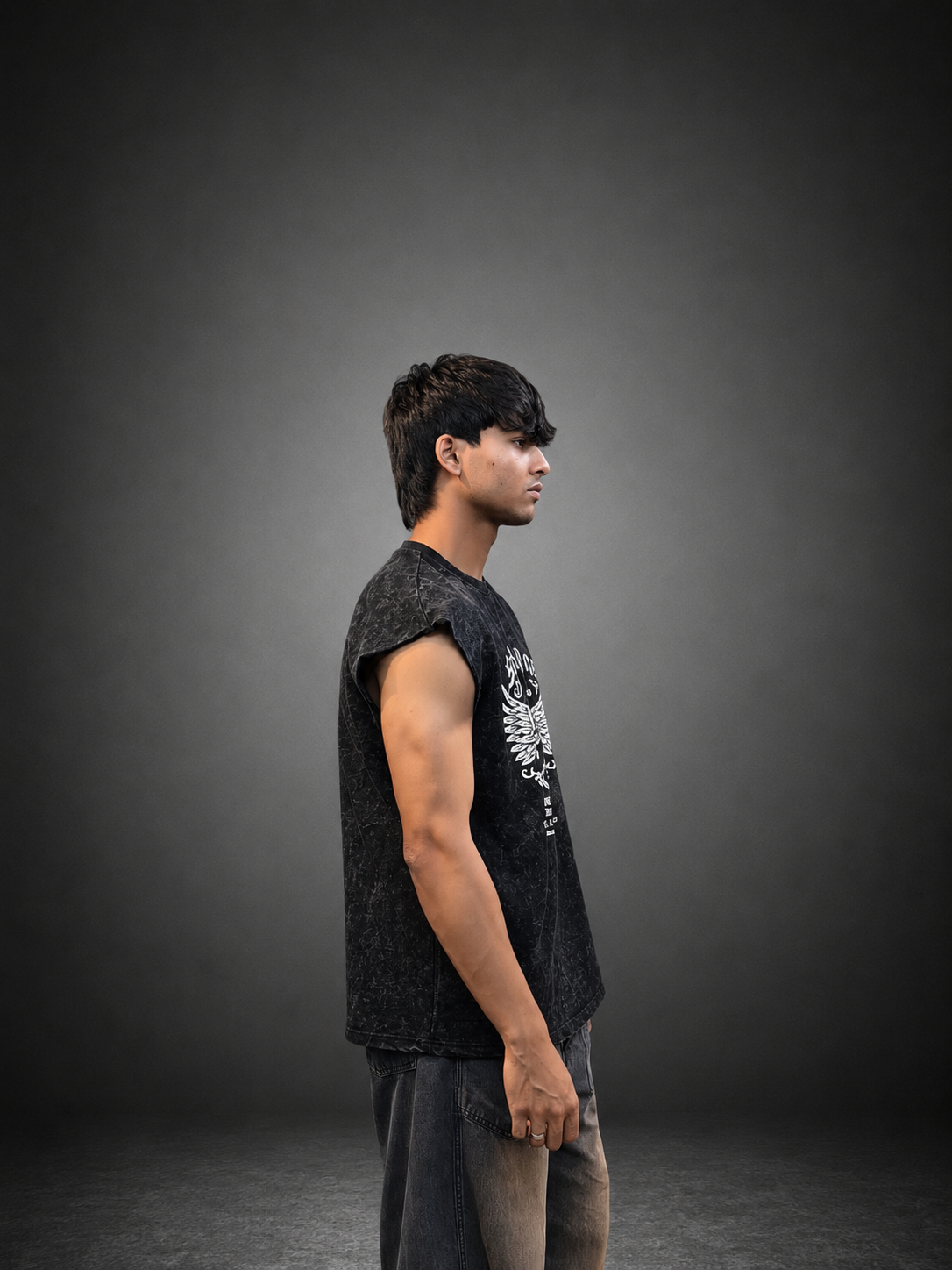 Kurt Ripper Sleeveless Acid Wash T-Shirt – Vintage Black by Sinful Act