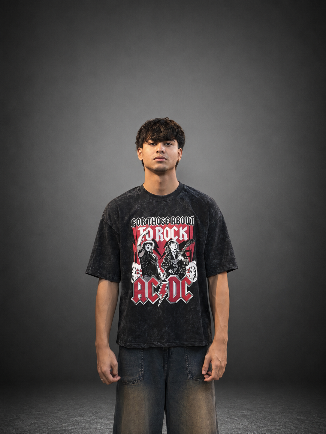 AC/DC Vintage Washed Oversized T-Shirt by Sinful Act
