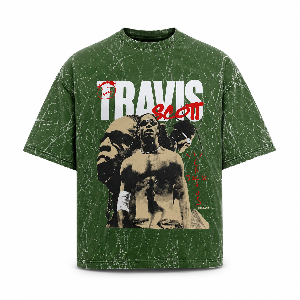 Travis Scott Vintage Graphic Tee – Washed Olive Green by Sinful Act