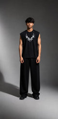 Tribal Edge Sleeveless Oversized Tee – Black