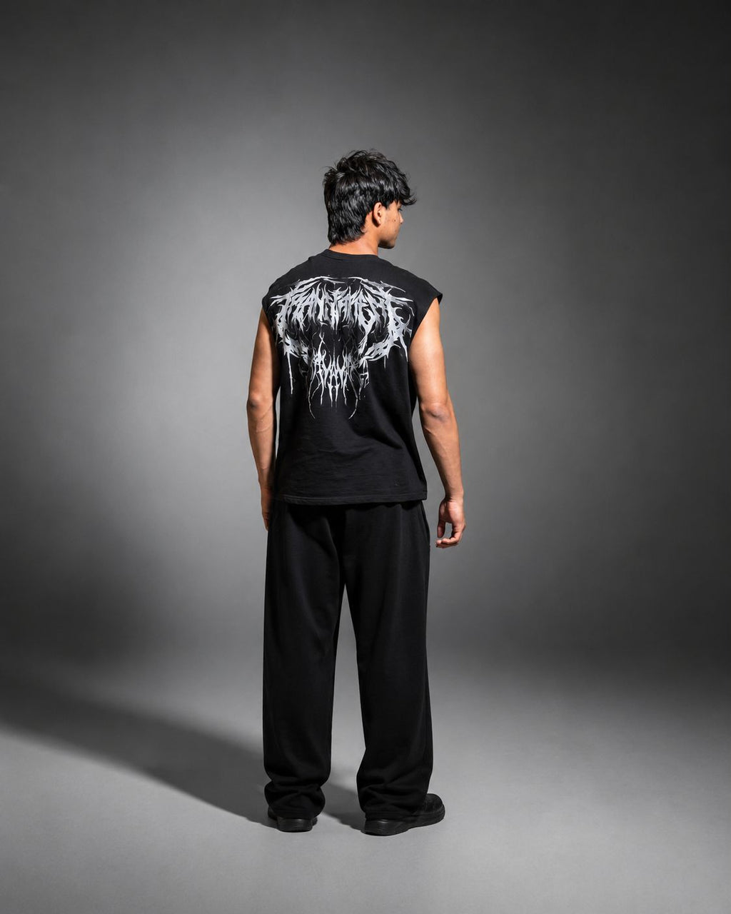 Tribal Edge Sleeveless Oversized Tee – Black