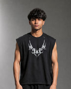Tribal Edge Sleeveless Oversized Tee – Black
